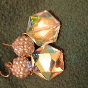 Pierced imitation sparking gem and diamond earrings